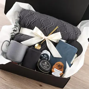 Get Well Soon Gift Baskets for Men & Women, Self Care Package for Birthday After Surgery Recovery, Sympathy Gifts for Loss, Grief Bereavement Miscarriage Gifts (Grey & Navy Blue)