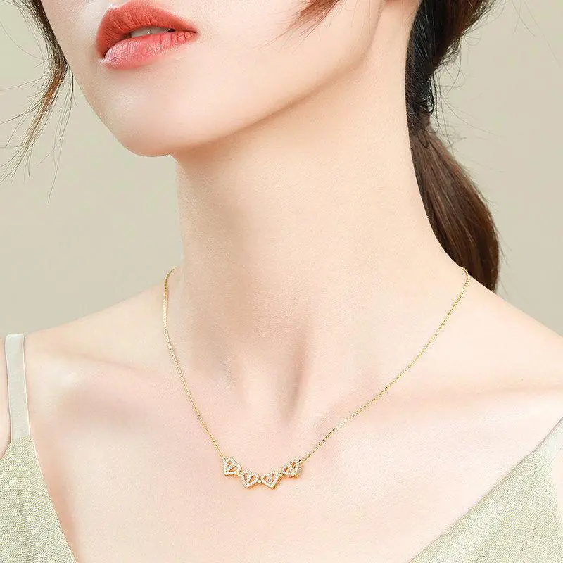 Women's Korean Style 4-in-1 Retro Magnetic Folding Openable Heart Locket Necklace, Clavicular Clover Decoration Jewelry, Lucky Clover & Matching Heart Gifts for Clavicle Chain Lovers, Heart Locket Necklaces, Clover Decoration Necklaces