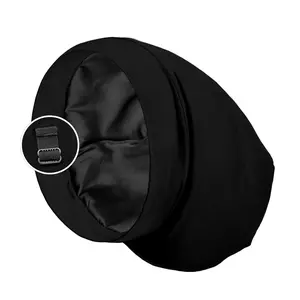 Satin Lined Sleep Cap Bonnet Curly Hair and Braids Stay On All Night Wrap with Adjustable Strap Women and Men, Black, Pack of 1