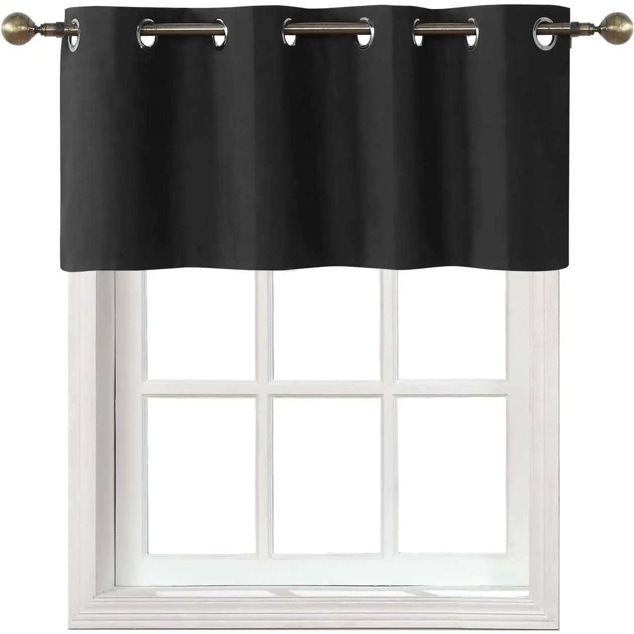Grommet Blackout Curtain Valance Window Topper for Living Room, Short Cafe Valence, 54 W X 18 L Inch, Black