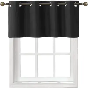 Grommet Blackout Curtain Valance Window Topper for Living Room, Short Cafe Valence, 54 W X 18 L Inch, Black