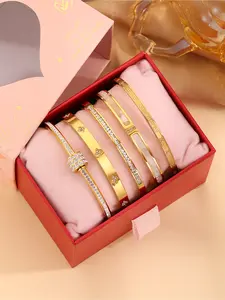 5-piece set of classic luxury 304 stainless steel bracelets paired with exquisite gift boxes, suitable for both men and women, perfect for daily use, vacation, and birthday gifts Stackable Bracelets