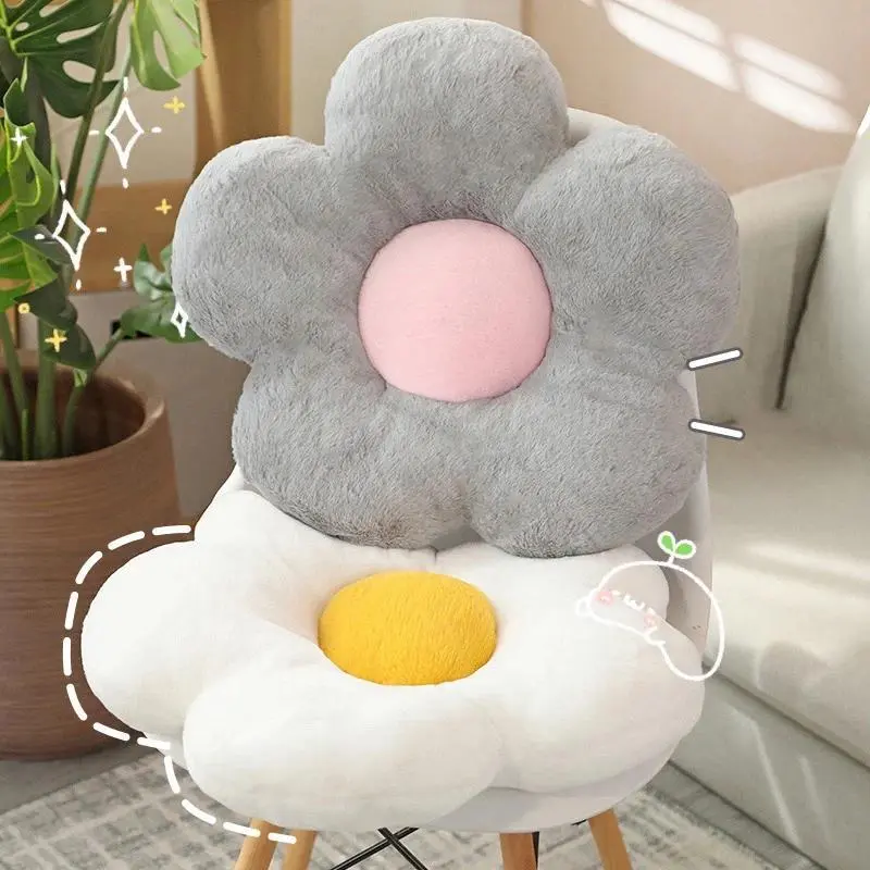 Soft Plush Flower-Shape Pillow - PP Cotton Filling, Daisy/Sunflower Motifs, Office Chair Backrest, Decorative Room Cushion Mat