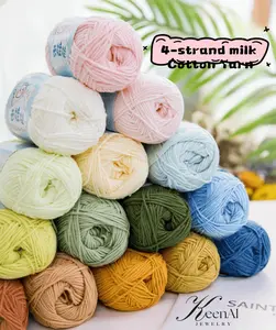 2 Balls of Soft 4-Strand Milk Cotton Yarn for Knitting and Crochet - Various Colors Available