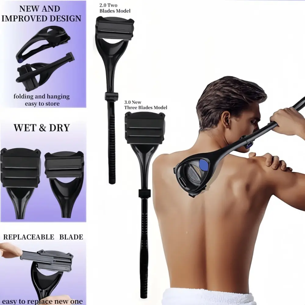 Men's Back Shaver Kit: A DIY Back Shaver for Men, Body Hair Trimmer, Body Manscaping Trimmer, Featuring Safety Blade Technology and An Ergonomic Handle, Suitable for Both Wet and Dry Use (additional Replacement Blades Sold Separately).