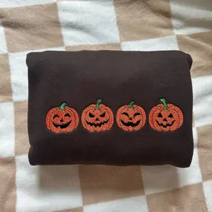 Jack-O-Lanterns Halloween Fall Embroidered Sweatshirt Pumpkins Pullover Unisex