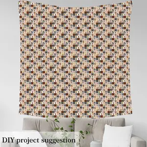 Highland Cow Fabric by The Yard,Cowboy Cow Fur Decorative Fabric,Farm Geometric Stripes Upholstery Fabric,Daisy Sunflower DIY Reupholstery Fabric, Colorful Geometric Pattern