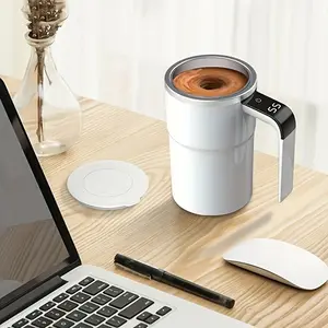 3 Color LED Digital Temperature Automatic Stirring Cup Magnetic Self-Stir Coffee Mug with Temperature Display USB Rechargeable Travel Water Bottle Tumbler for Coffee Milk Chocolate Mocha Tea Home Office Desk Travel Gym Kitchen Bedroom