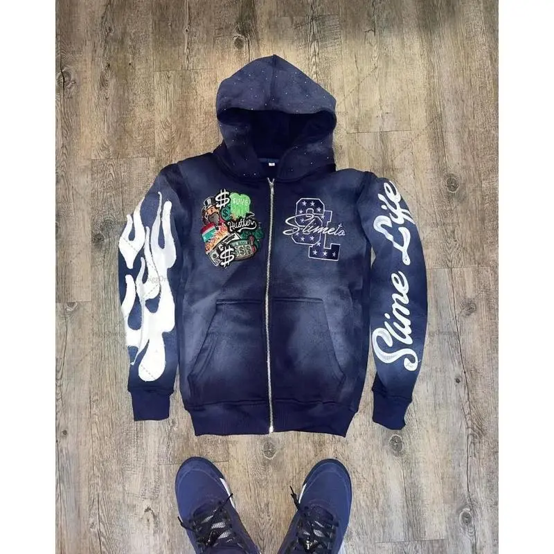 Retro Takashi Harajuku Fashion Brand Clothing Colorful Personalized Letters Oversized Zipper Sweatshirt Casual Loose Hoodie
