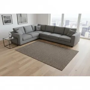 HomeRoots 645180 9 x 12 ft. Chocolate & Coffee Houndstooth Washable Machine Made Rectangle Area Rug with UV Protection