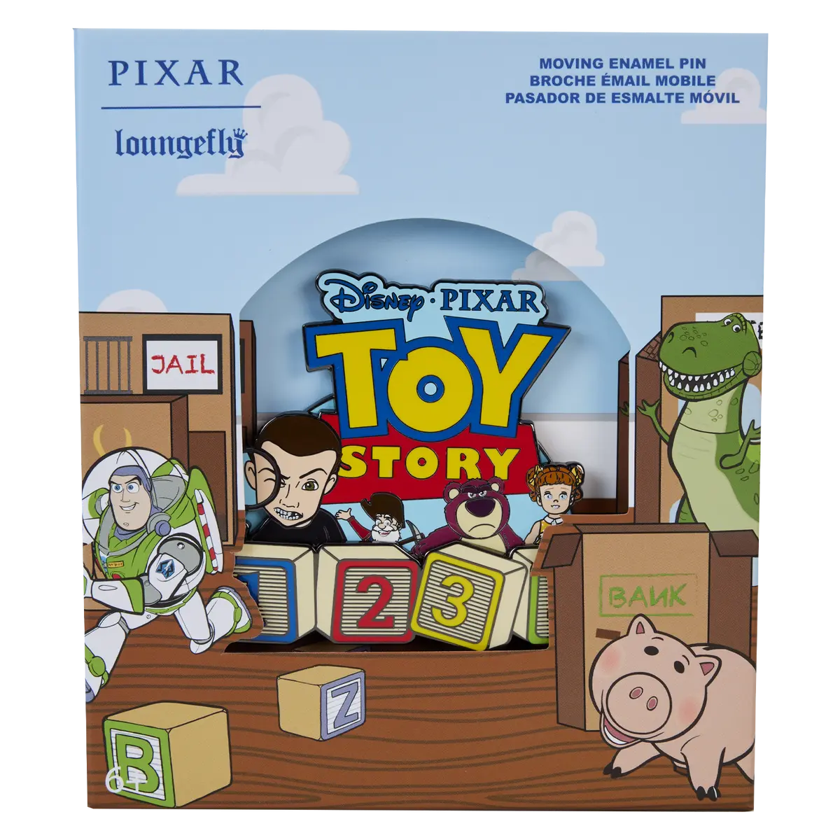 Toy Story Movie Collab Limited Edition Villains 3" Playful Sliding Metal Pin, Collector Box Pinbadges (Fashion Accessory, Collar Clip & Brooch), Sliding Blocks, Unisex