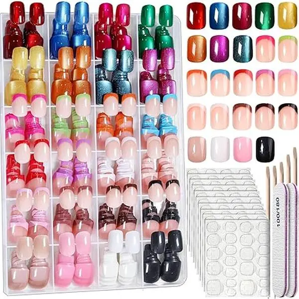 Press on Nails Short/Almond, 24 Colors 576PCS Press on Nails for Women, Cat Eye/Matte/Glossy Nails Short Round, Nails Press On French Tip, Natural Fit Lightweight for Daily Party Festival Nail Art with Tools, Easily Use for Beginners DIY Nails at Home