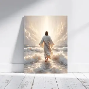 1-PC2D Framed Canvas Painting, Depicting Jesus Walking on Water, Christian Wall Art, Christ Walking on Water, Jesus Art, Painting, Biblical Art, Jesus Painting, Suitable for Home Bathroom Living Room Decoration, Inspirational,