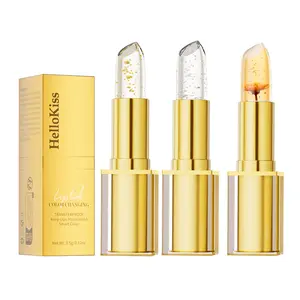 3PCS Color Changing Lipstick Set, Waterproof Moisturizing Lip Balm, Temperature Reactive Flower Lipstick- Gold & Silver &Flower