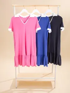 Premium Modal Polo Neck Ruffle Hem Smock Dress | S-L Backyard BBQ