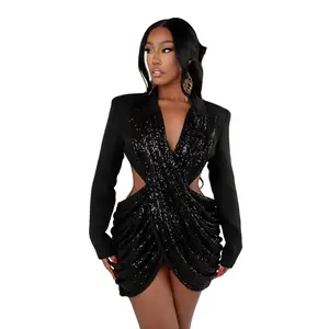 Bianca Black Sequin Backless Dress