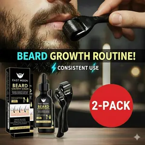 【2 bottles】Beard Growth Serum & Derma Roller Kit, Beard Care Nutritional Oil, Making Beards Thicker and More Shiny, Daily Beard Care Products for Men