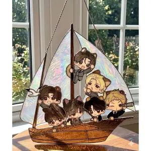 Kpop Boy Group Chibi Suncatcher – Fanmade Idol Crew Window Hanging, Aesthetic Prism Glass Decor Gift