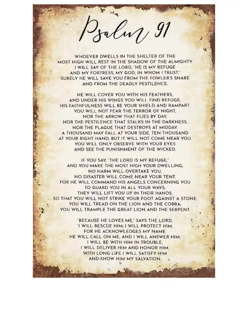 Psalm 91 Wall Art High-Quality Tin Reflective Scripture Bible Verse Sign 8x12 inch Inspirational Quotes for Home Office Christian Religious Gift Decoration Metal