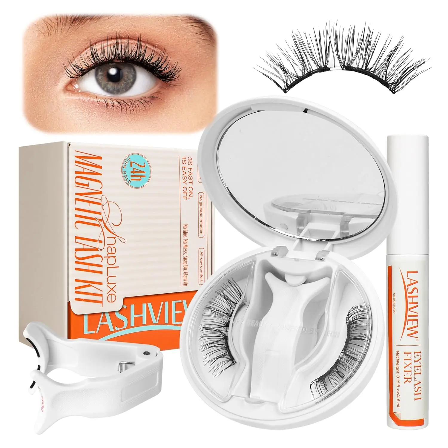 Lashview Soft Magnetic Lashes All-in-one Kit Reusable Magnetic Eyelashes with Applicator without Liner