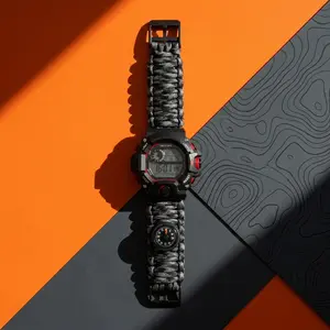 Men's Military Tactical Digital Survival Watch - Waterproof Outdoor Sports Wristwatch with Paracord Strap, Compass, Shockproof Rugged Design, Multi-Function Adventure Gear for Hiking, Camping