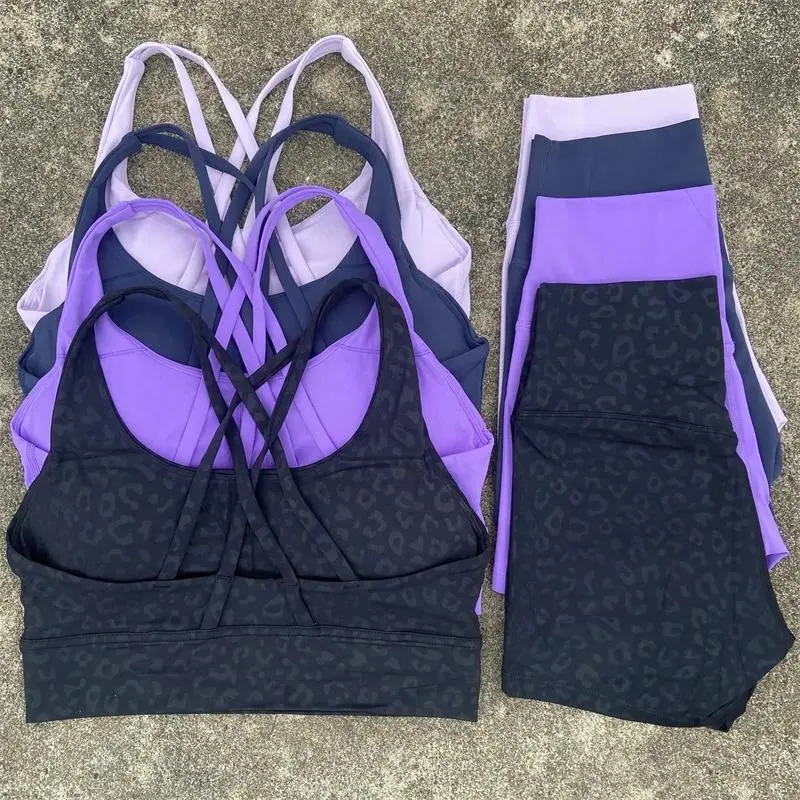 Yoga Clothes  2 Piece Gym Sports   Women Cross Back Bra Top   Fitness Suit Running Workout Tracksuit pickles and pins white set solid color two-piece leg sweatpants wear shorts Floral Tummy Control Tankini Swimsuit Boho Graph