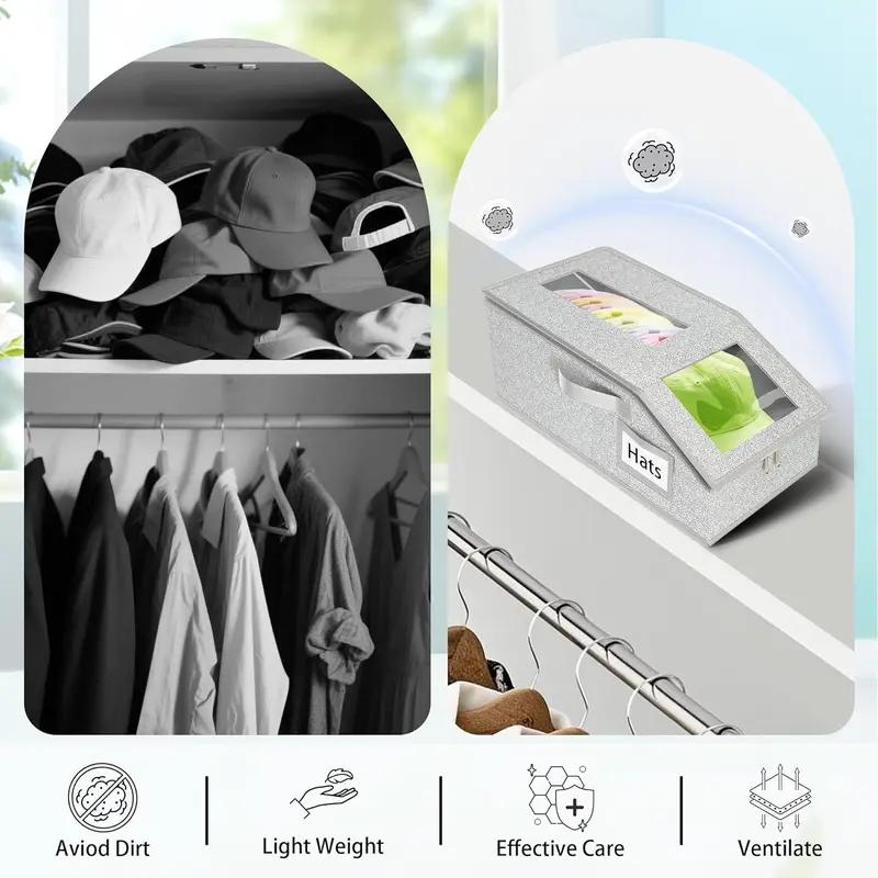 2 PCS Stackable Hat Storage Boxes for Baseball Caps, Holds Up to 24 Hats, Durable Cardboard Box for Men