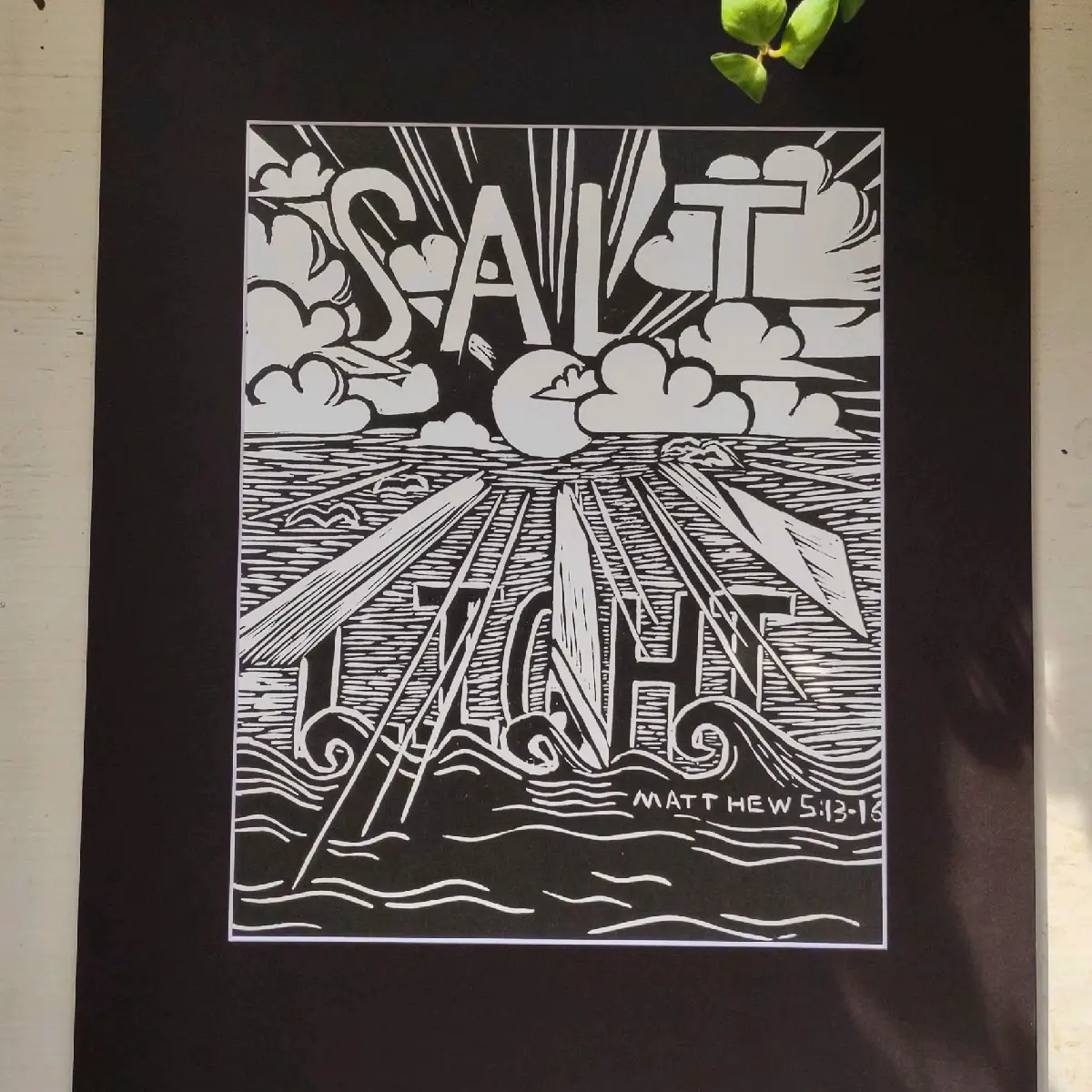 Salt & Light 9x12 Lino Print - Christian Art - Verse - Wall Decor