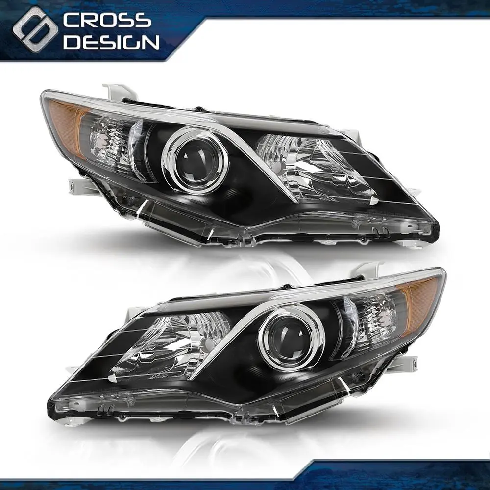 CROSSDESIGN Automotive Car Headlights Assembly Kit, Left-Right Fit For 2012-2014 Toyota Camry, Black, Factory Direct, Hardened Lens
