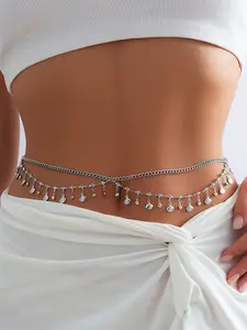 Beaded Metal Fringe Waist Chain Women's Bikini Rhinestone Chain Body Jewelry, Multi-Layer Design, Elegant Accessory for Beachwear