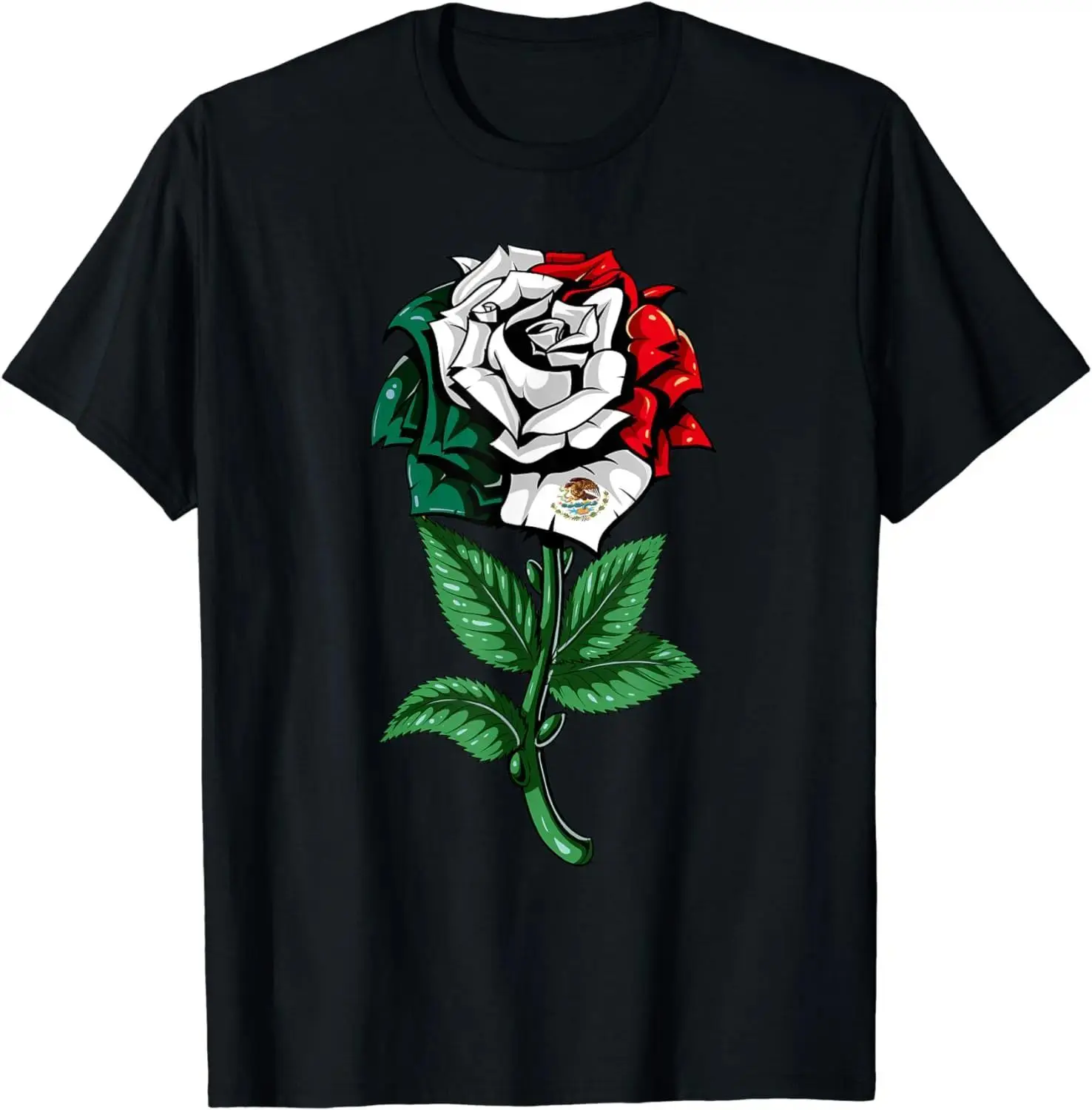 Unisex Mexican Flag Rose Graphic Tee, Mexico Flag Flower Print T-Shirt, Patriotic Streetwear Casual Top, Soft Breathable Cotton, Loose Fit for Daily Wear, Street Style, Hispanic Heritage Shirt for Men Women