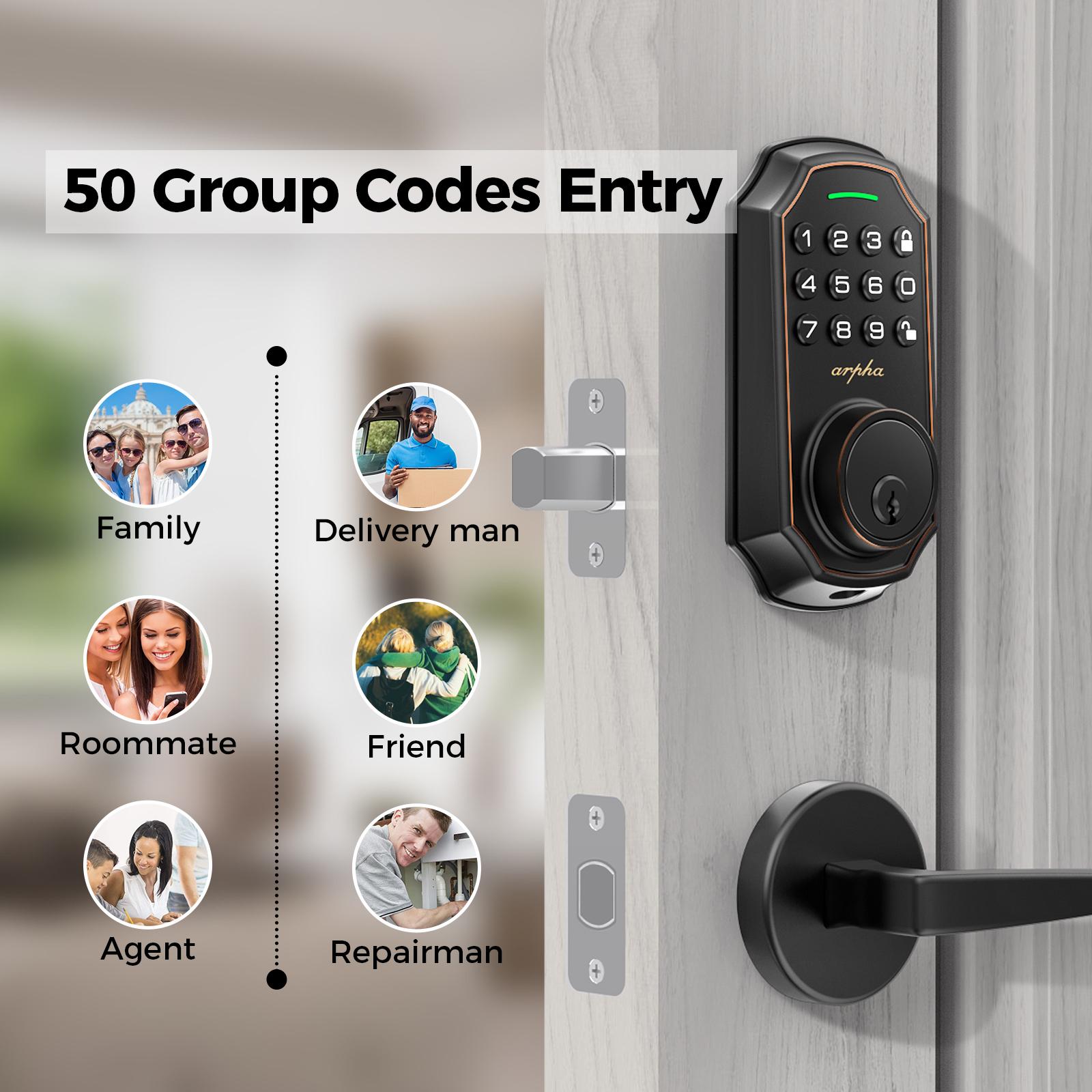 Arpha D180 Keyless Entry Door Lock with Keypad Smart Deadbolt Lock for Front Door 2 Keys Auto Lock Easy Installation Suitable for Various Scenarios Multiple Styles to Choose From with or without APP;Version with and without fingerprint