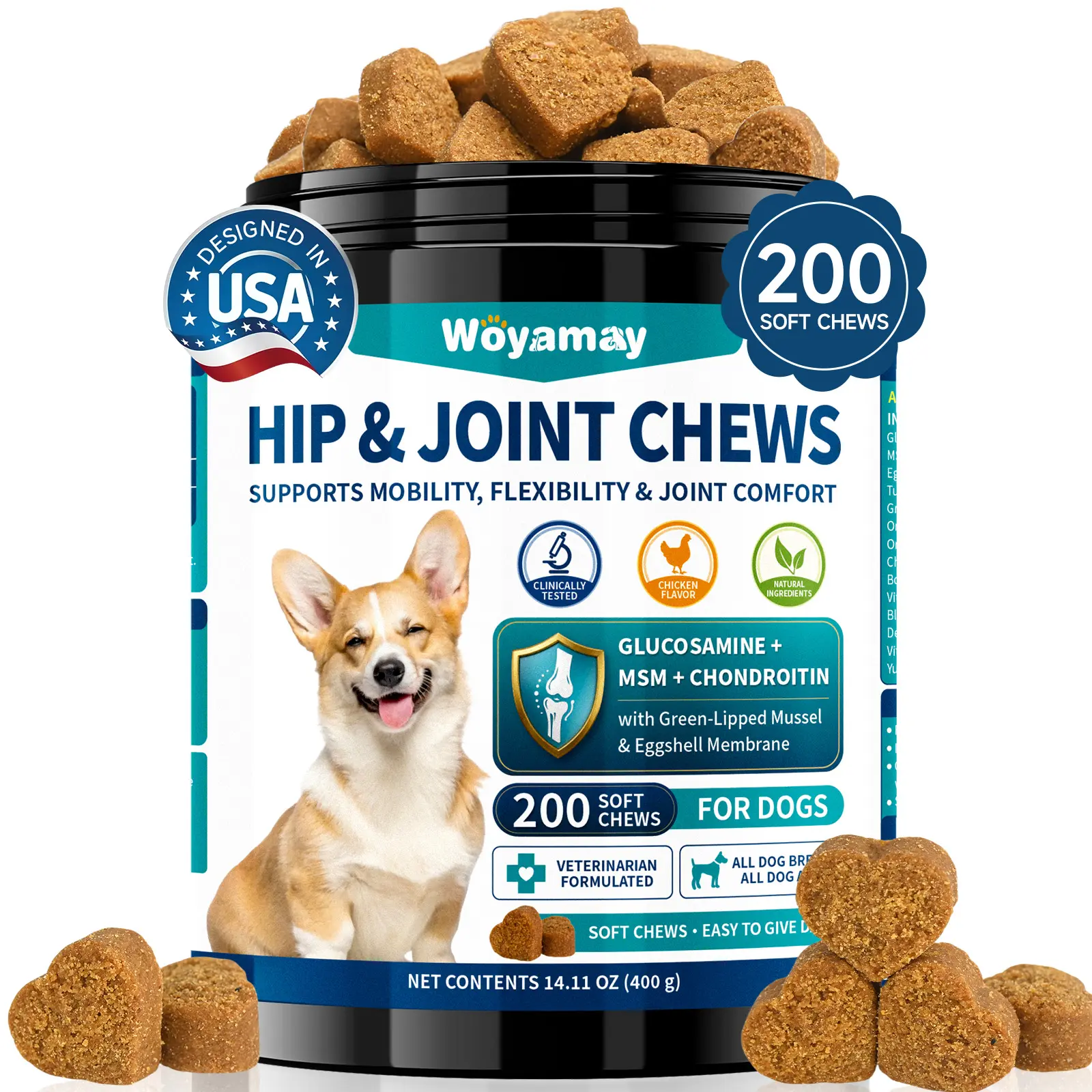 Woyamay Hip & Joint Support Chews for Dogs Glucosamine Chondroitin MSM Turmeric Yucca 200 Soft Chews for Joint Health Pain Relief & Flexibility summerwins DealsForYouDays