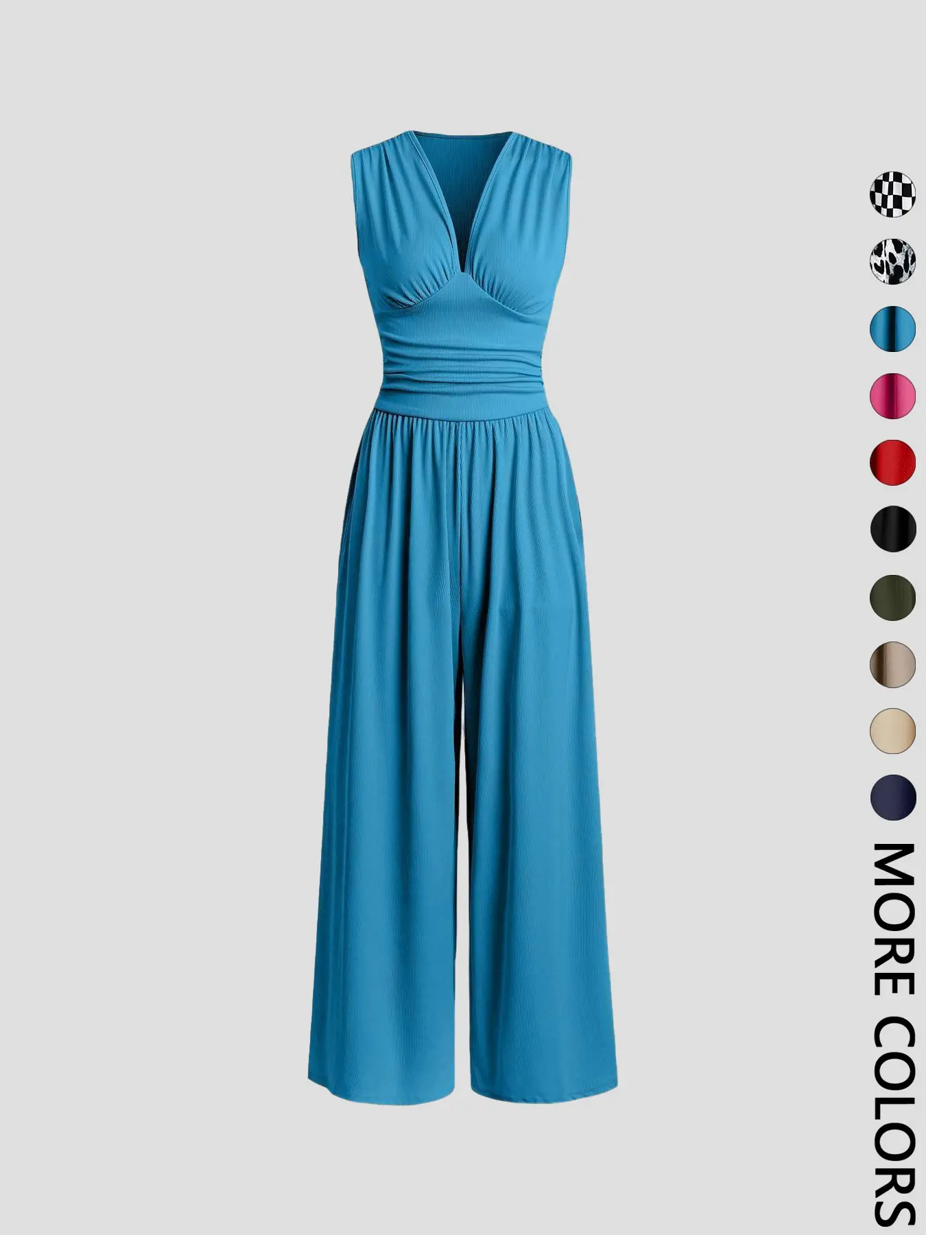Women's Plain Ruched Deep V Neck Ribbed Fitted Jumpsuit, Elegant Sleeveless  Wide Leg Jumpsuit for Summer, Ladies Clothes for Beach Holiday Vacation -  TikTok Shop