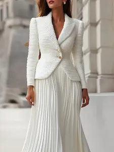 Women's Elegant Versatile High Waist Solid Pattern Maxi Skirt, Womenswear, Bottom, Pleated Design, Perfect for Any Occasion, Chic, Stylish and Comfortable, Ideal for Daily Wear