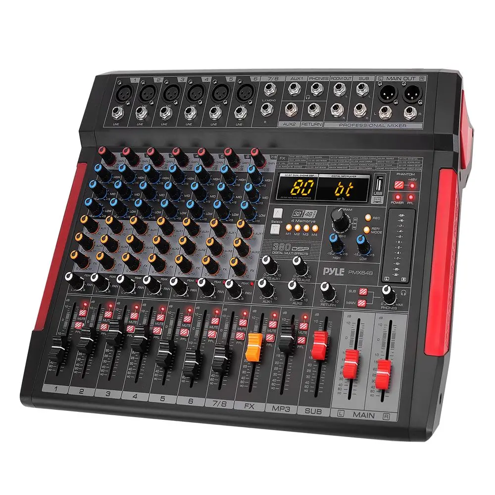 8-Channel Digital Audio Mixer with Wireless Streaming, 380 DSP Effects, USB Interface, Stereo Output, Smartphone Compatibility, Noise Reduction, Clip Prevention, Metal Connectors, Recording Function, Included Audio Connection Cable, Bluetooth, Works With