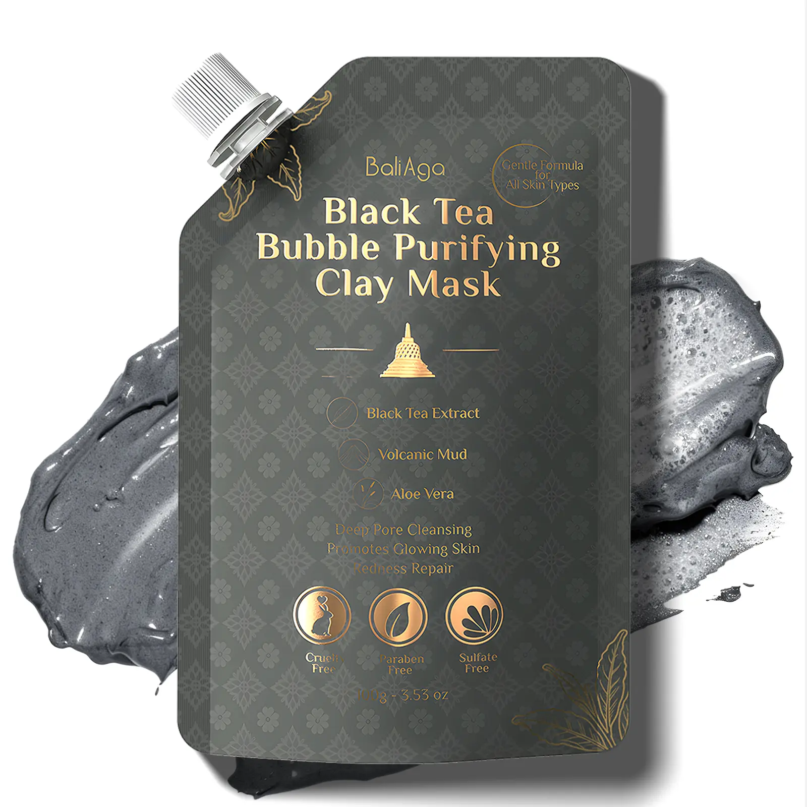 BaliAga Black Tea Bubble Purifying Clay Mask – Deep Pore Cleansing, Oil Control & Glowing Skin, 100g