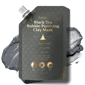 BaliAga Black Tea Bubble Purifying Clay Mask, Deep Pore Cleansing Face Mask with Volcanic Mud, Aloe Vera & Centella, Helps Remove Excess Oil, Refresh Dull Skin & Promote Glowing Skin, 100g
