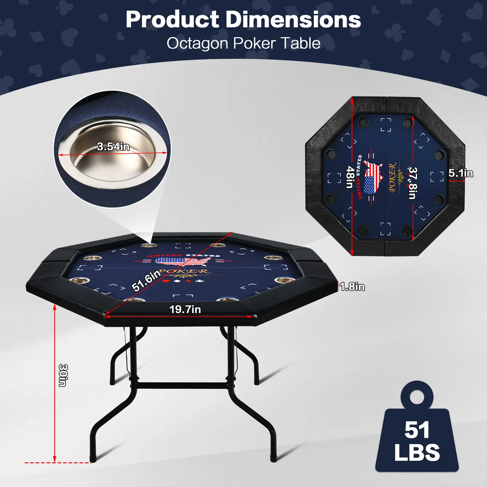 8 Player Poker Table Foldable, Portable Octagon Casino Poker Table with Foldable Metal Legs & Cup Holders, Casino Grade Felt Surface, Portable Poker Table for Texas Holdem Poker and Blackjack Card Game tarot cards