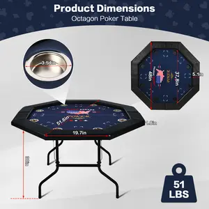 8 Player Poker Table Foldable, Portable Octagon Casino Poker Table with Foldable Metal Legs & Cup Holders, Casino Grade Felt Surface, Portable Poker Table for Texas Holdem Poker and Blackjack Card Game tarot cards