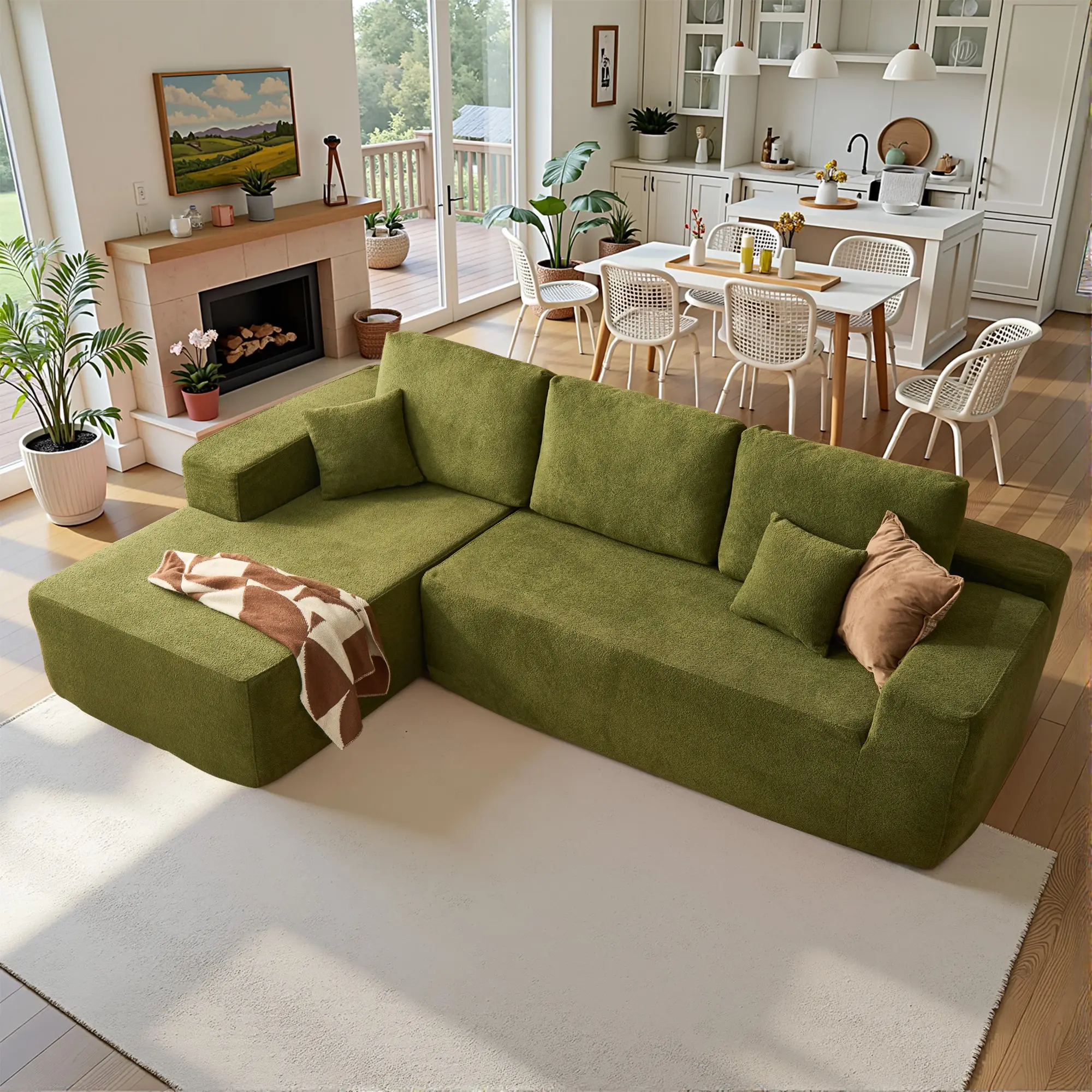 Green Cloud Velvet Left Chaise