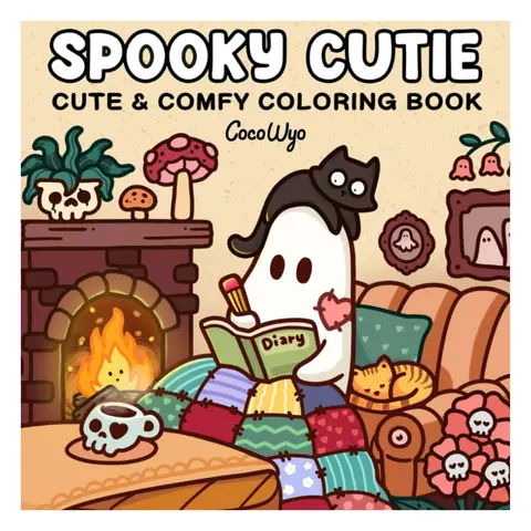 Adult Coloring Book - 8+ Years Office Art Supply, 8.5” x 8.5” Mystical Cute Ghosts Theme, Portable for Road Trips, Boosts Creativity, Supports Stress Relief & Cozy Nights Mindfulness