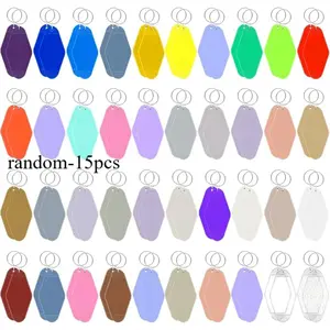 15pcs random Hotel keychain blank with keyring, 40 color plastic diamond shaped motel keychain DIY keychain and luggage tag