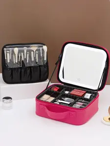1pc Hot selling ladies' makeup bag, Cosmetics bag, with light, large capacity portable handheld storage bag, zipper closure, suitable for travel, commuting, business trips