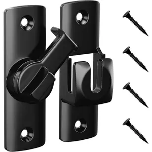 Flip Door Latch, 90/180 Degree Barn Door Latch, Black Right Angle Door Lock Latch, Flip Gate Latches Hardware, Sliding Door Latch Lock for Cabinets, Bathroom, Barn Door, 1 Pack