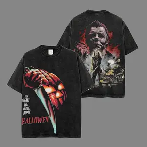 Michael Myers Halloween Horror Movie Premium Acid Wash 100% Cotton T-Shirt, Halloween Merch, 80s Horror T-shirt, Trick Or Treat Shirt, Horror Movie Shirt, Horror Fan Gift