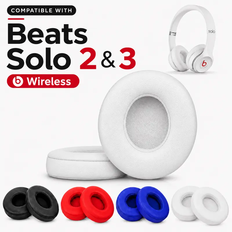 Replacement Ear Pads for Beats Solo 2 and Solo 3 Headphones, Solo2 & Solo3 Earpads Cushions with Noise Isolation Memory Foam and Softer Protein Leather