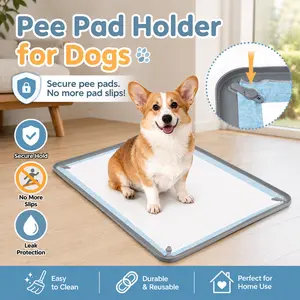 Pee Pad Holder for Dogs, 36 × 25 Non-Slip Silicone Puppy Potty Training Tray with 4 Magnetic Clips & Leak-Proof Raised Edge, Dog Pee Pad Holder for Home Indoor Floor Protection, for Puppy Potty Training