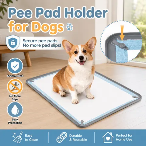 Dog Pee Pad Holder Tray with 4 Magnetic Clips - Non-Slip Silicone, Leak-Proof Raised Edge, Quick-Clean, Clip-On Stability, Quiet, Flat-Securing for 24x24/25x36 In Puppy Training Mats, Small/Medium Dogs, Indoor Floor Protection Essential