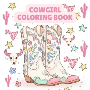 Cowgirl Coloring Book: 50 Pages of Cute Cowgirls, Horses, boots and Western Fun – Creative and Fun Coloring Activity Book for Kids, Teens,